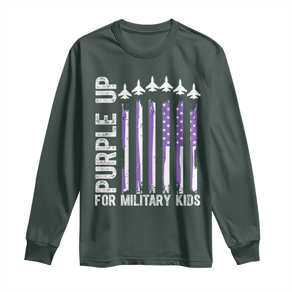 Purple Up For Military Kids Long Sleeve Shirt American Flag Air Force Military Child Month TS02 Dark Forest Green Print Your Wear