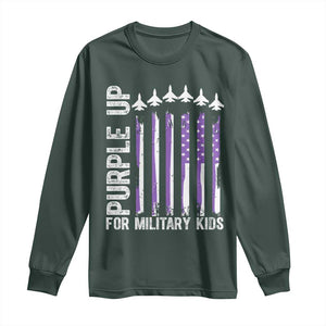 Purple Up For Military Kids Long Sleeve Shirt American Flag Air Force Military Child Month TS02 Dark Forest Green Print Your Wear