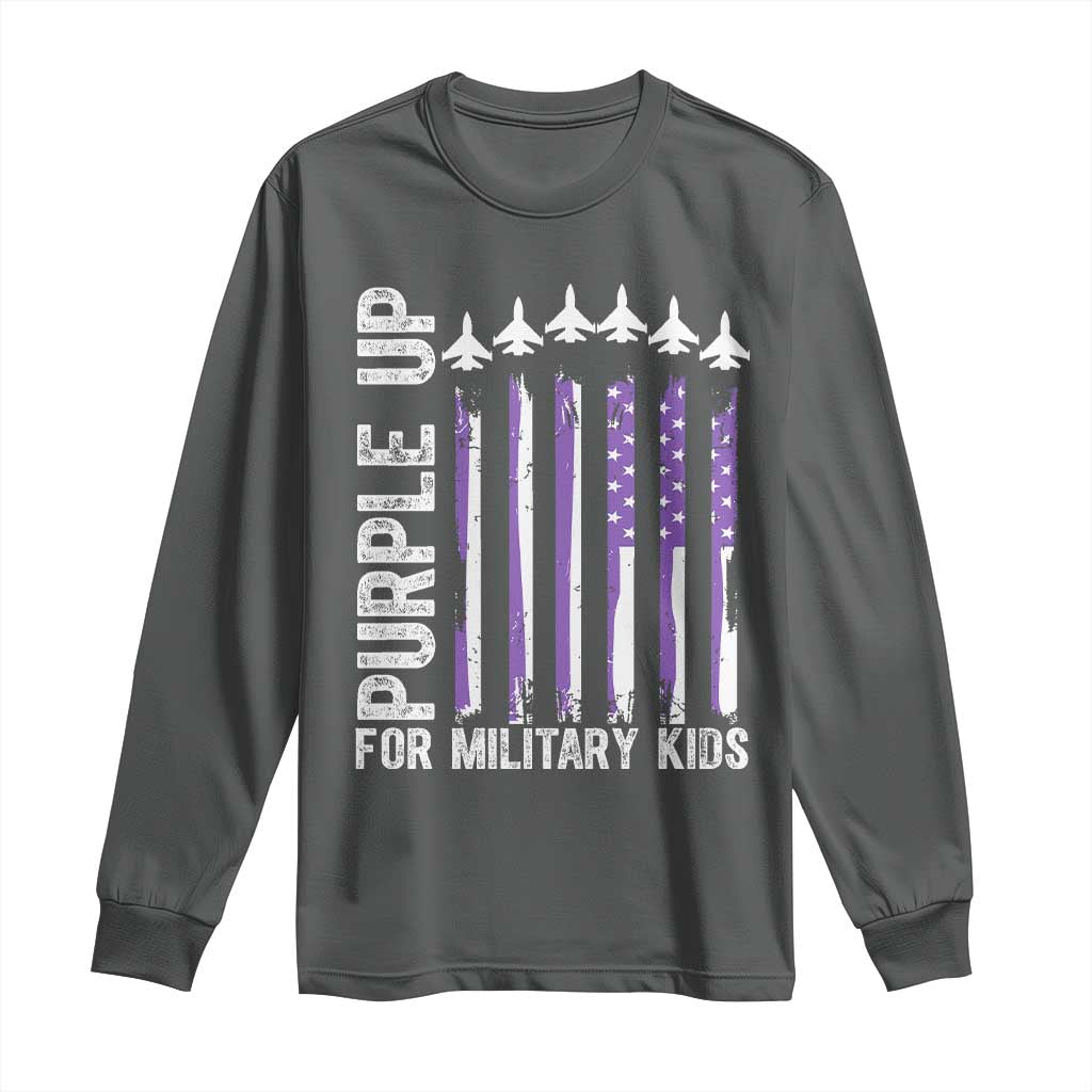 Purple Up For Military Kids Long Sleeve Shirt American Flag Air Force Military Child Month TS02 Dark Heather Print Your Wear