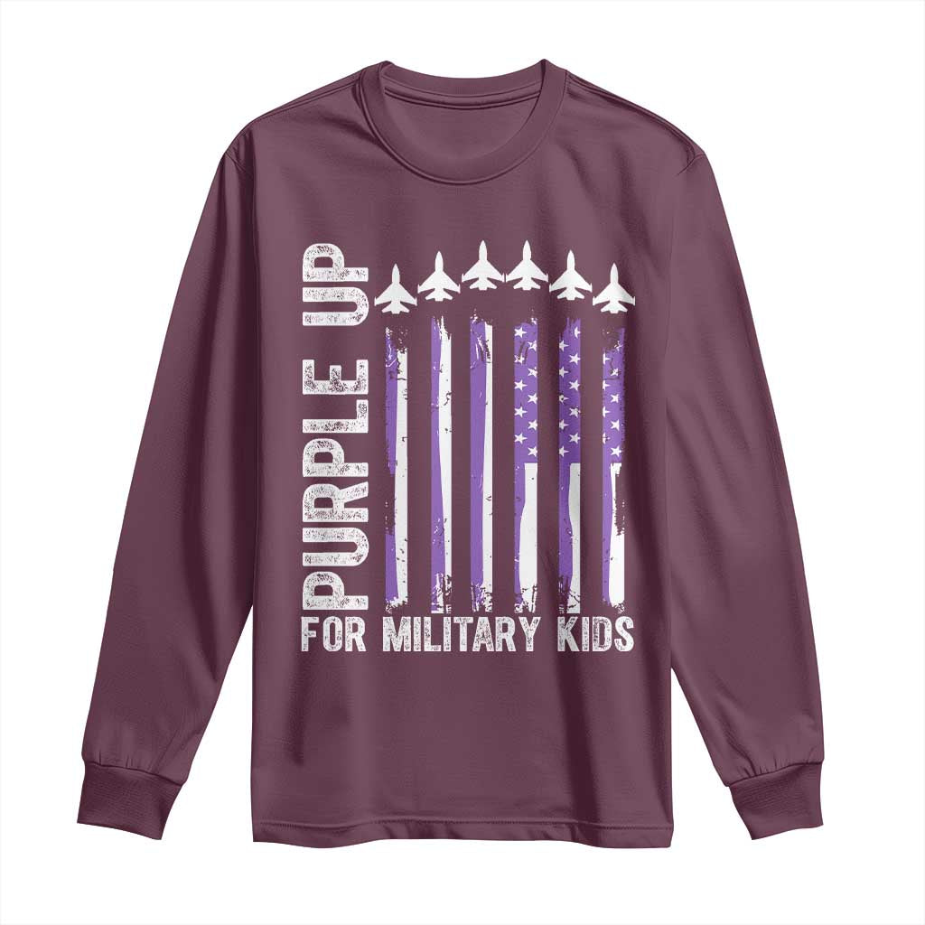Purple Up For Military Kids Long Sleeve Shirt American Flag Air Force Military Child Month TS02 Maroon Print Your Wear