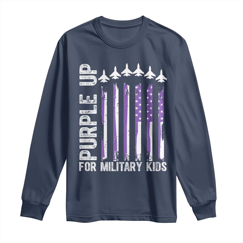 Purple Up For Military Kids Long Sleeve Shirt American Flag Air Force Military Child Month TS02 Navy Print Your Wear