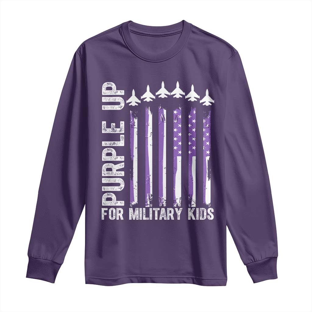 Purple Up For Military Kids Long Sleeve Shirt American Flag Air Force Military Child Month TS02 Purple Print Your Wear