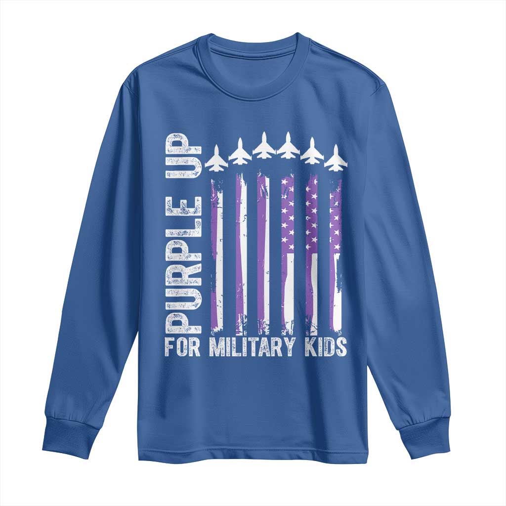Purple Up For Military Kids Long Sleeve Shirt American Flag Air Force Military Child Month TS02 Royal Blue Print Your Wear