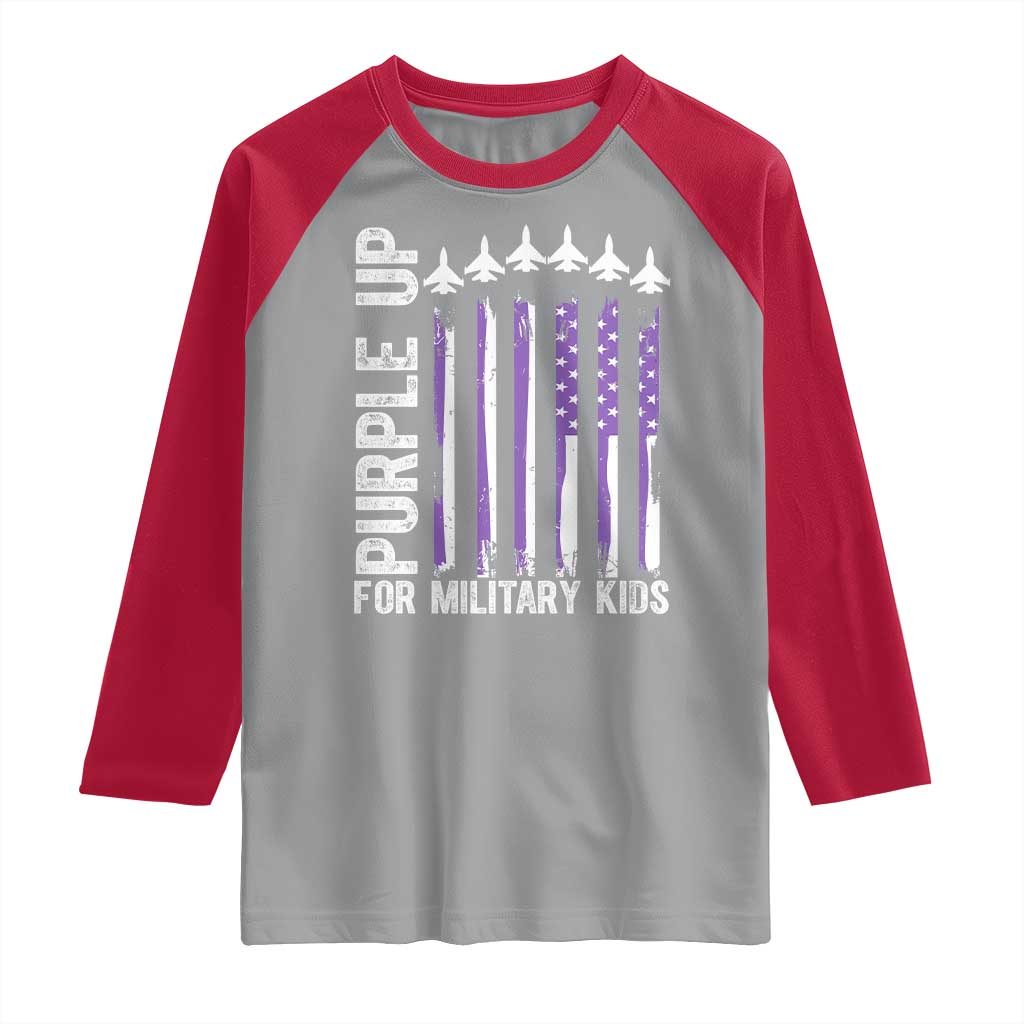 Purple Up For Military Kids Raglan Shirt American Flag Air Force Military Child Month TS02 Sport Gray Red Print Your Wear