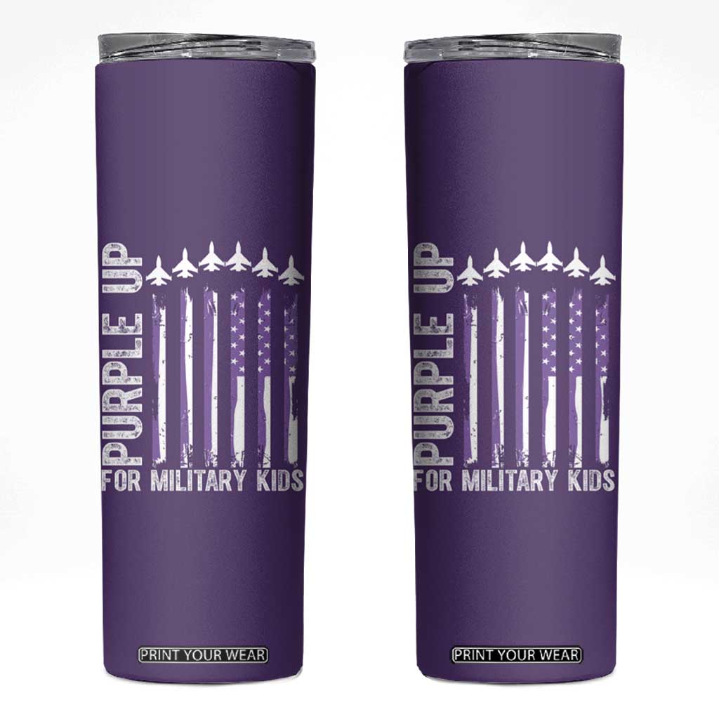 Purple Up For Military Kids Skinny Tumbler American Flag Air Force Military Child Month TS02 Purple Print Your Wear