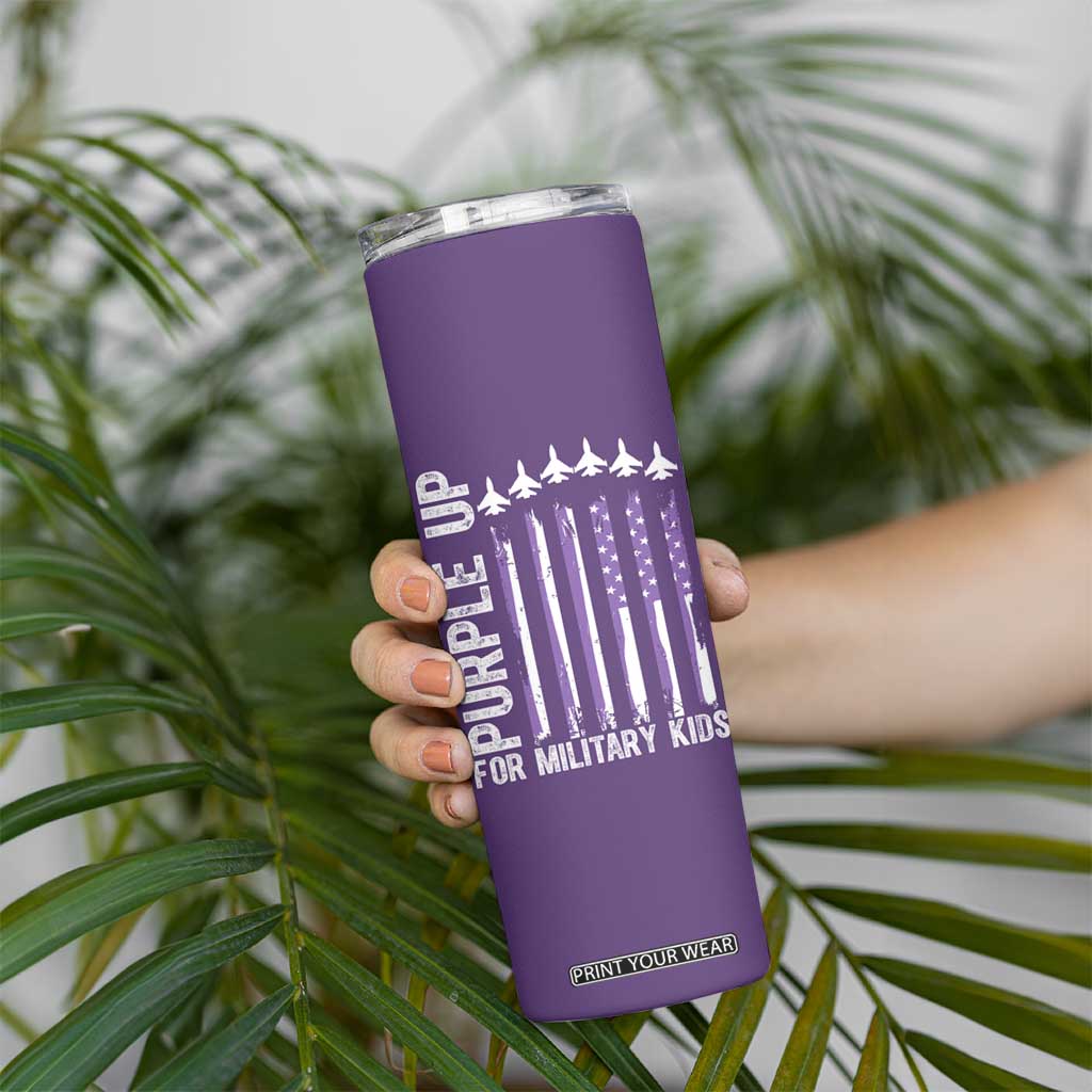 Purple Up For Military Kids Skinny Tumbler American Flag Air Force Military Child Month TS02 Print Your Wear