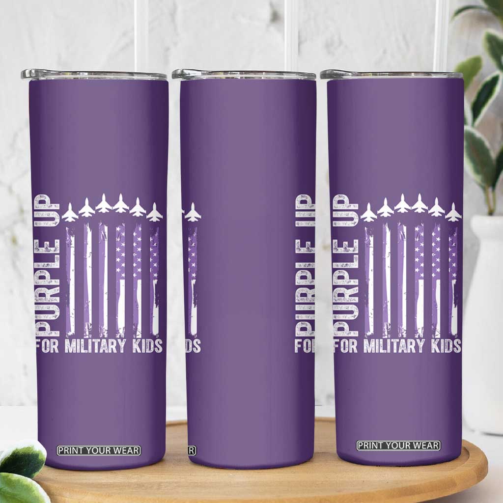 Purple Up For Military Kids Skinny Tumbler American Flag Air Force Military Child Month TS02 Print Your Wear