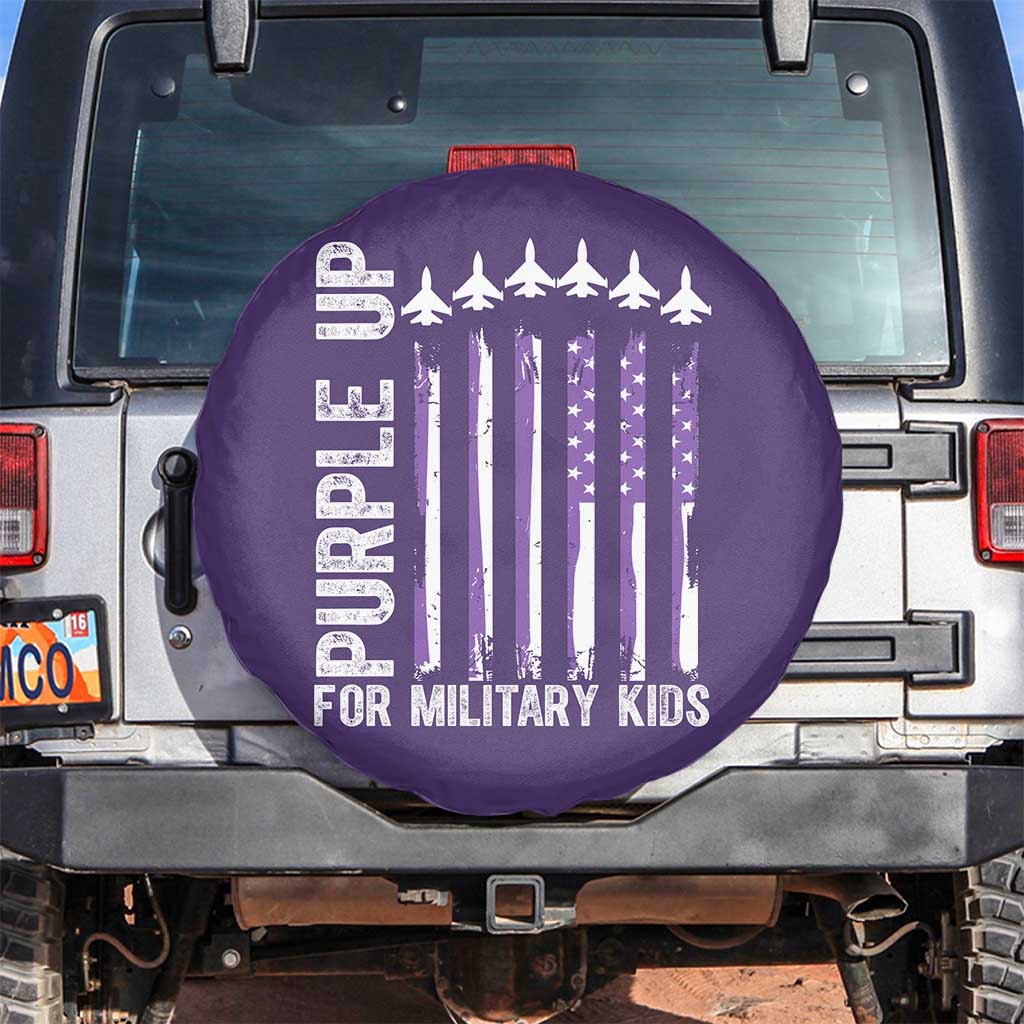 Purple Up For Military Kids Spare Tire Cover American Flag Air Force Military Child Month TS02 No hole Purple Print Your Wear
