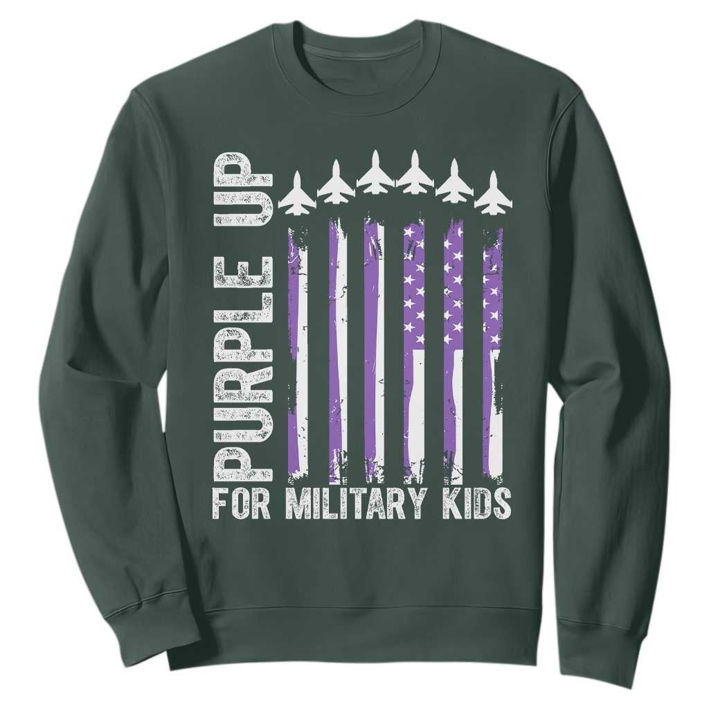 Purple Up For Military Kids Sweatshirt American Flag Air Force Military Child Month TS02 Dark Forest Green Print Your Wear