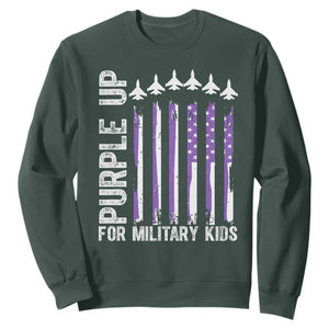 Purple Up For Military Kids Sweatshirt American Flag Air Force Military Child Month TS02 Dark Forest Green Print Your Wear