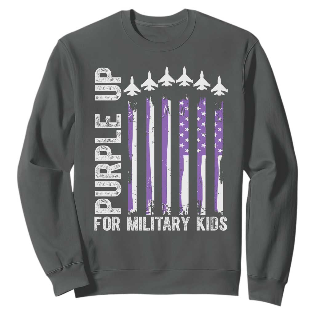 Purple Up For Military Kids Sweatshirt American Flag Air Force Military Child Month TS02 Dark Heather Print Your Wear