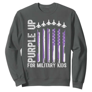 Purple Up For Military Kids Sweatshirt American Flag Air Force Military Child Month TS02 Dark Heather Print Your Wear