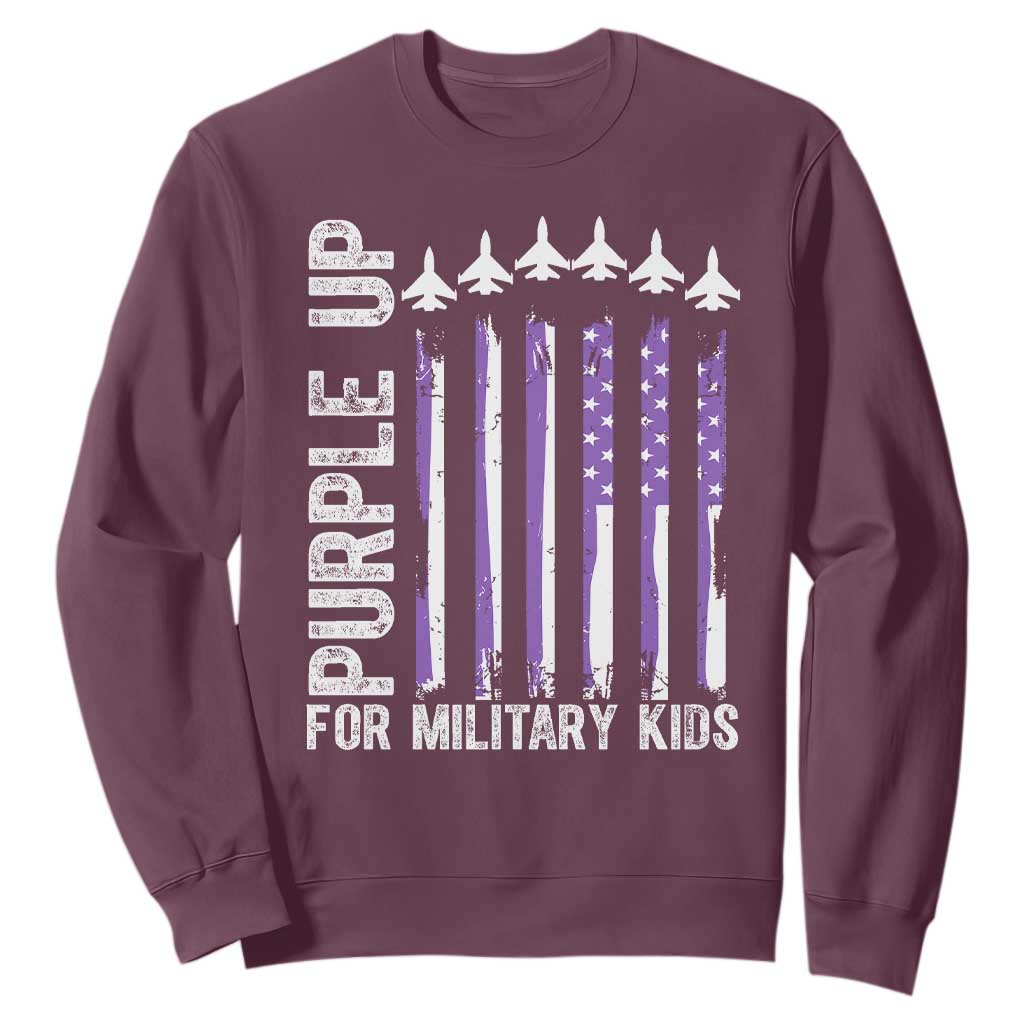 Purple Up For Military Kids Sweatshirt American Flag Air Force Military Child Month TS02 Maroon Print Your Wear