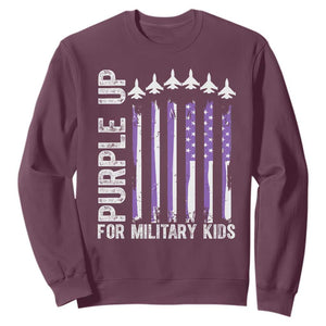 Purple Up For Military Kids Sweatshirt American Flag Air Force Military Child Month TS02 Maroon Print Your Wear