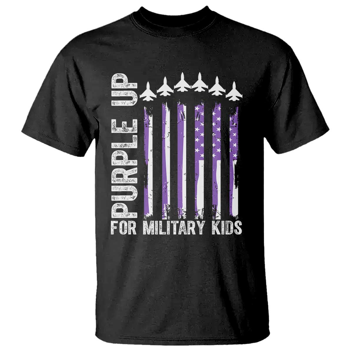 Purple Up For Military Kids T Shirt American Flag Air Force Military Child Month TS02 Black Print Your Wear