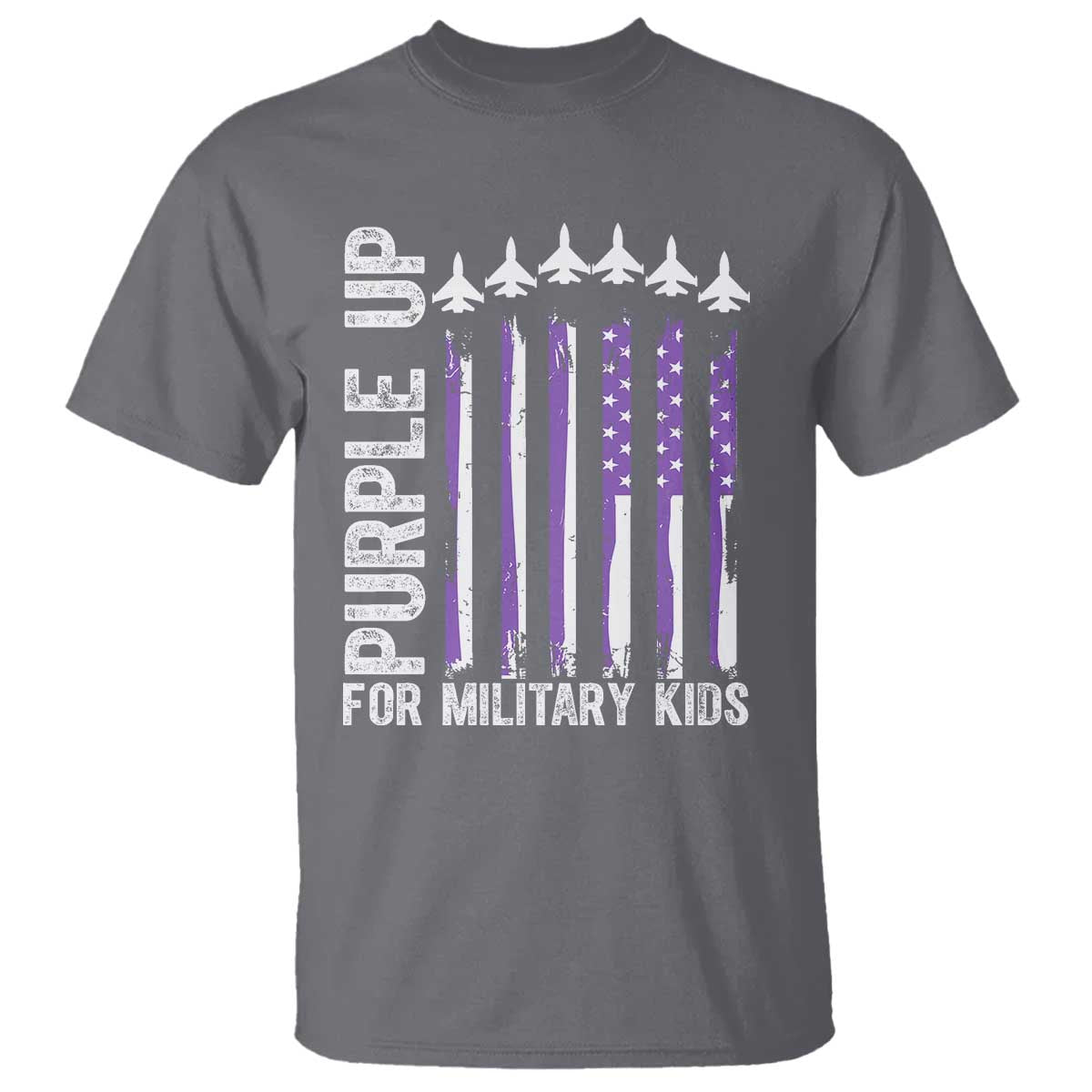Purple Up For Military Kids T Shirt American Flag Air Force Military Child Month TS02 Charcoal Print Your Wear