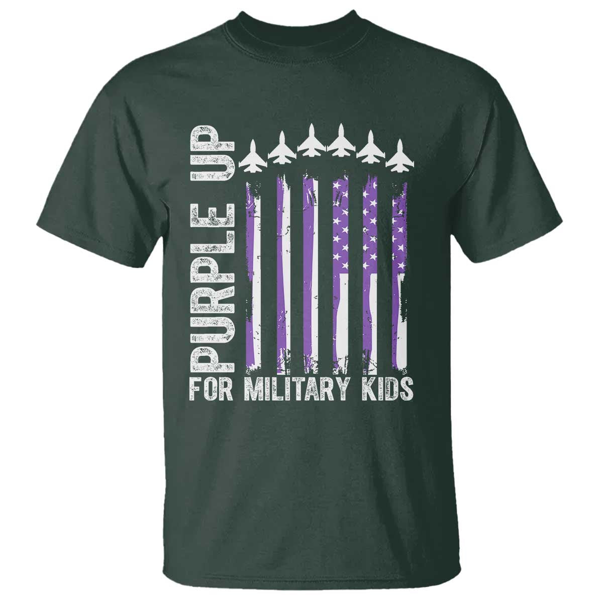 Purple Up For Military Kids T Shirt American Flag Air Force Military Child Month TS02 Dark Forest Green Print Your Wear