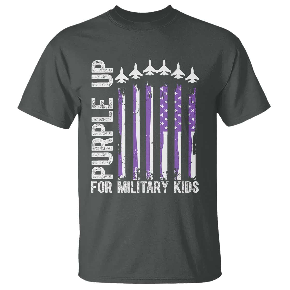 Purple Up For Military Kids T Shirt American Flag Air Force Military Child Month TS02 Dark Heather Print Your Wear