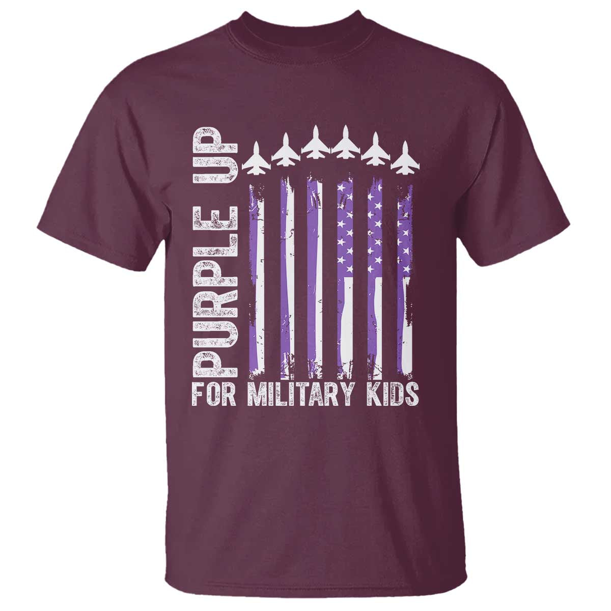 Purple Up For Military Kids T Shirt American Flag Air Force Military Child Month TS02 Maroon Print Your Wear