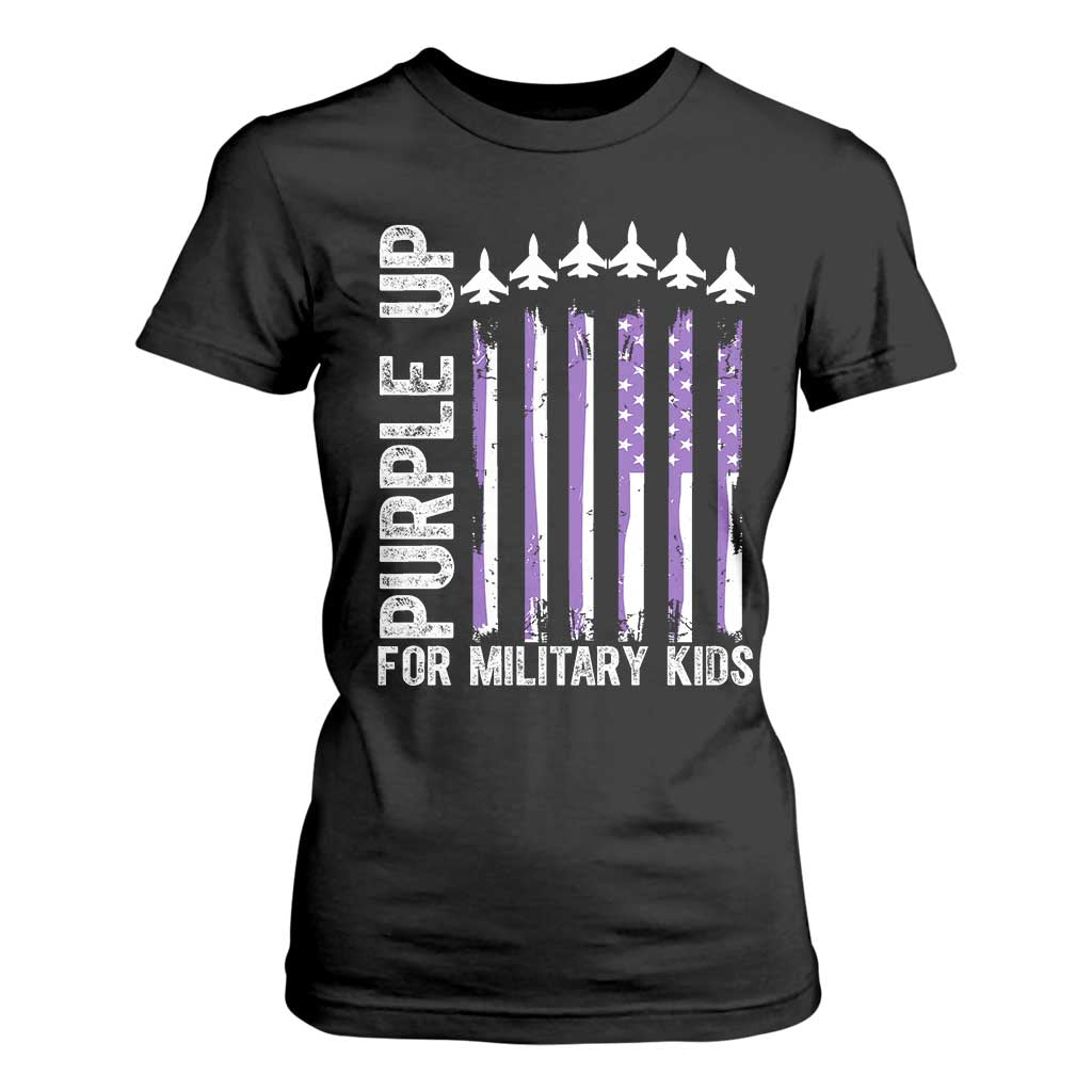 Purple Up For Military Kids T Shirt For Women American Flag Air Force Military Child Month TS02 Black Print Your Wear
