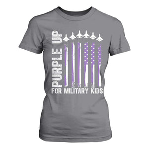 Purple Up For Military Kids T Shirt For Women American Flag Air Force Military Child Month TS02 Charcoal Print Your Wear