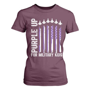 Purple Up For Military Kids T Shirt For Women American Flag Air Force Military Child Month TS02 Maroon Print Your Wear