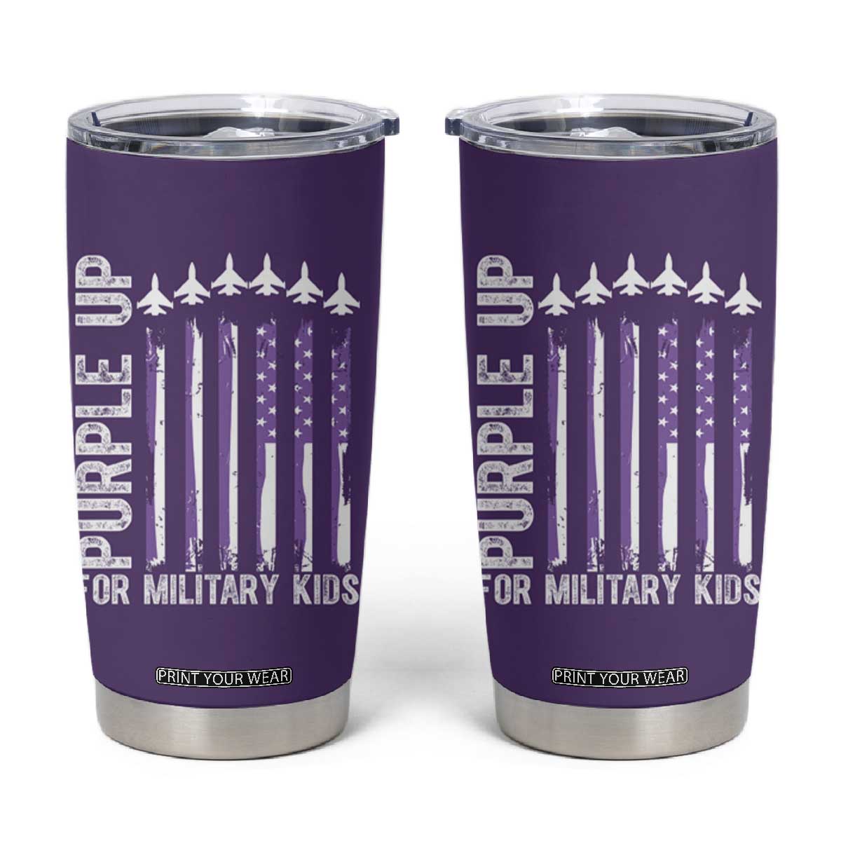 Purple Up For Military Kids Tumbler Cup American Flag Air Force Military Child Month TS02 Purple Print Your Wear