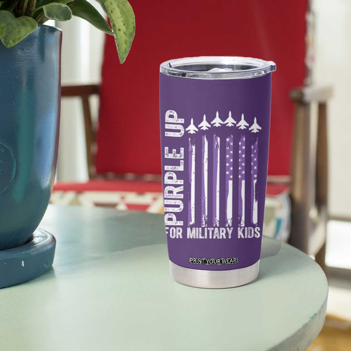 Purple Up For Military Kids Tumbler Cup American Flag Air Force Military Child Month TS02 Print Your Wear