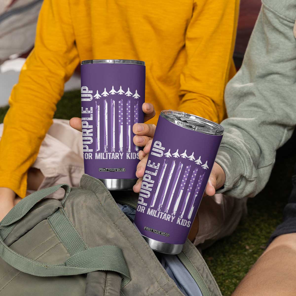 Purple Up For Military Kids Tumbler Cup American Flag Air Force Military Child Month TS02 Print Your Wear