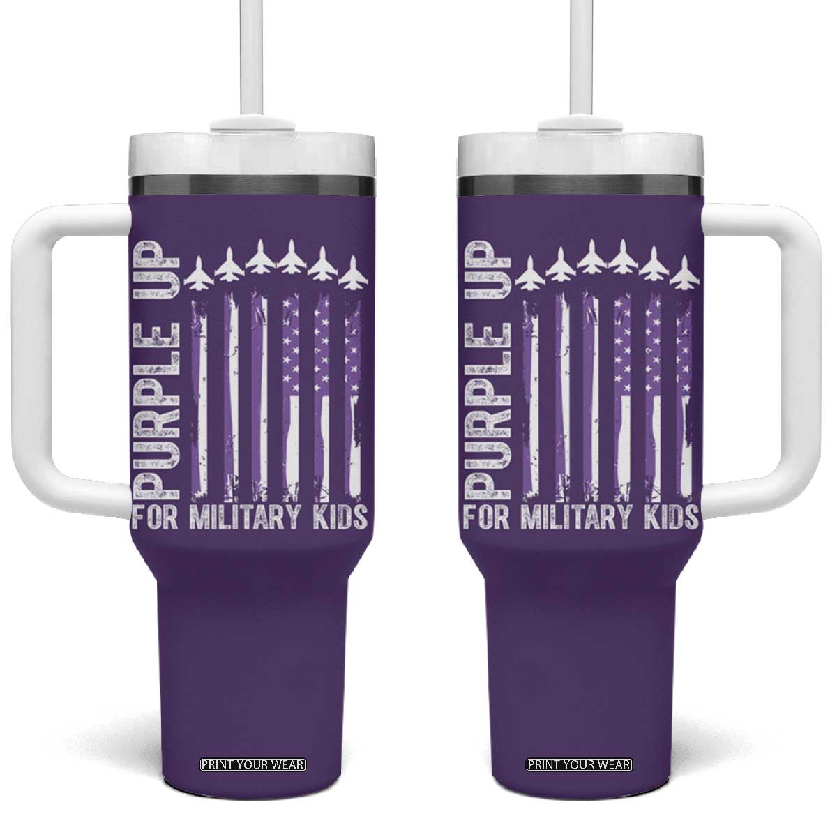 Purple Up For Military Kids Tumbler With Handle American Flag Air Force Military Child Month TS02 One Size: 40 oz Purple Print Your Wear