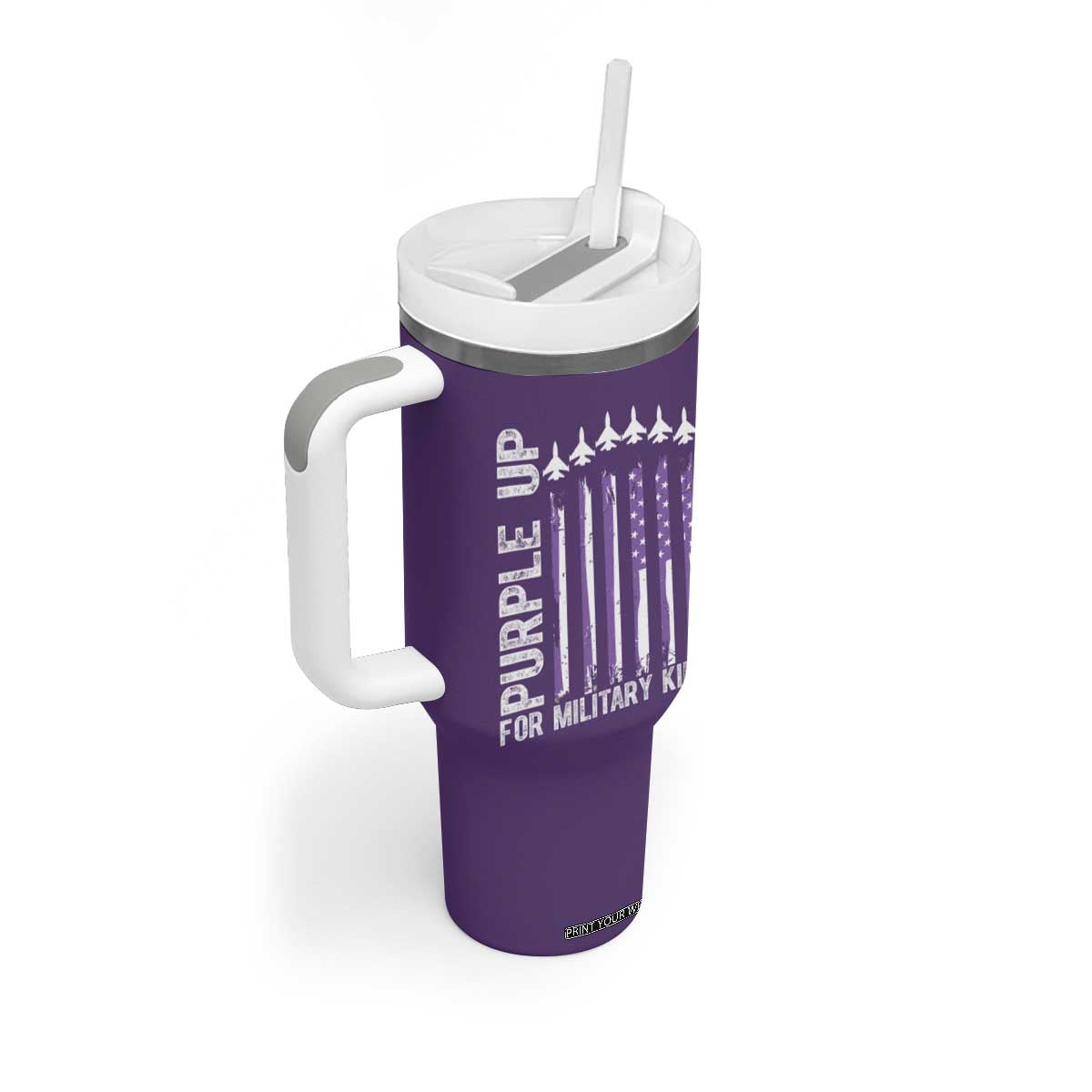 Purple Up For Military Kids Tumbler With Handle American Flag Air Force Military Child Month TS02 Print Your Wear