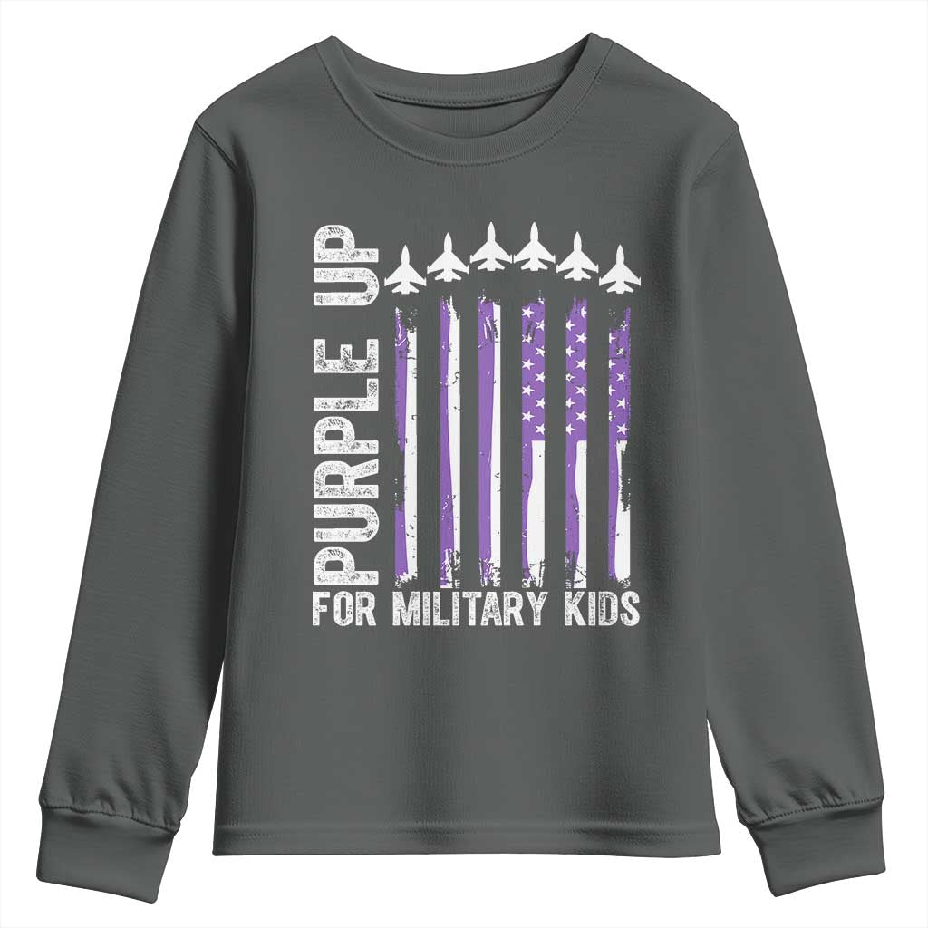Purple Up For Military Kids Youth Sweatshirt American Flag Air Force Military Child Month TS02 Dark Heather Print Your Wear