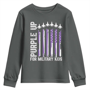 Purple Up For Military Kids Youth Sweatshirt American Flag Air Force Military Child Month TS02 Dark Heather Print Your Wear