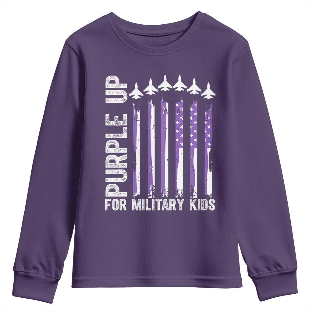 Purple Up For Military Kids Youth Sweatshirt American Flag Air Force Military Child Month TS02 Purple Print Your Wear
