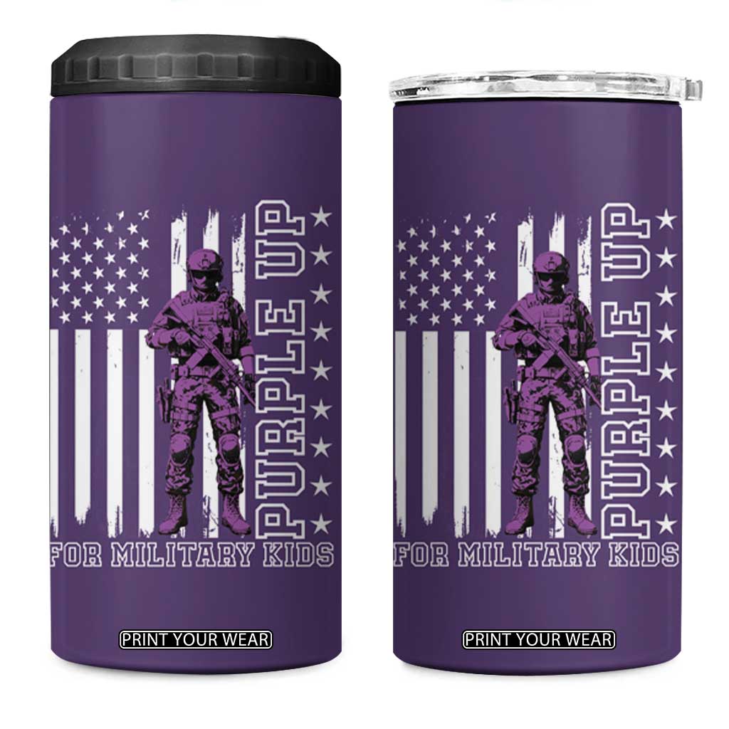 Purple Up For Military Kids 4 in 1 Can Cooler Tumbler Military Child Month TS02 One Size: 16 oz Purple Print Your Wear