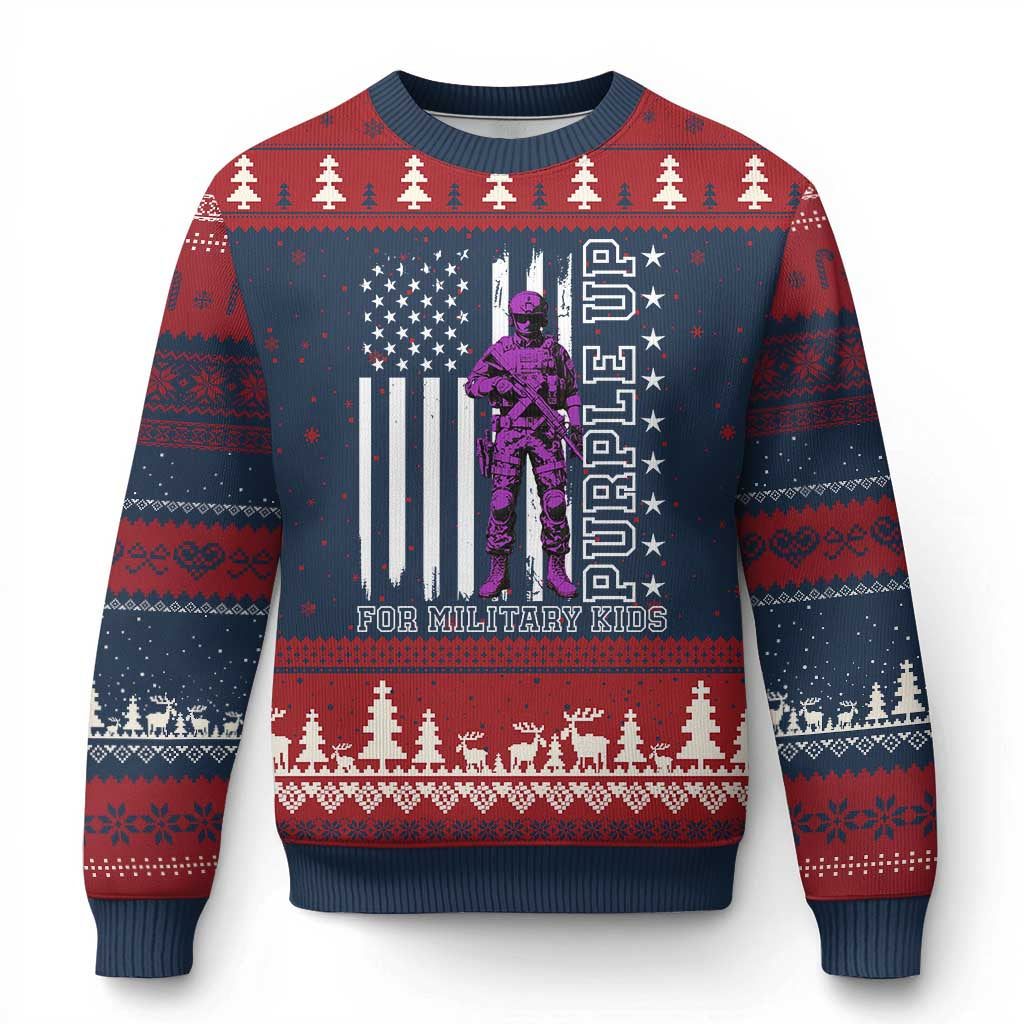 Purple Up For Military Kids Ugly Christmas Sweater Military Child Month TS02 Navy Red Print Your Wear