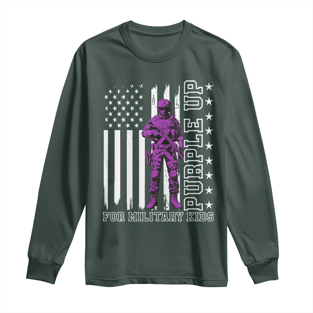 Purple Up For Military Kids Long Sleeve Shirt Military Child Month TS02 Dark Forest Green Print Your Wear