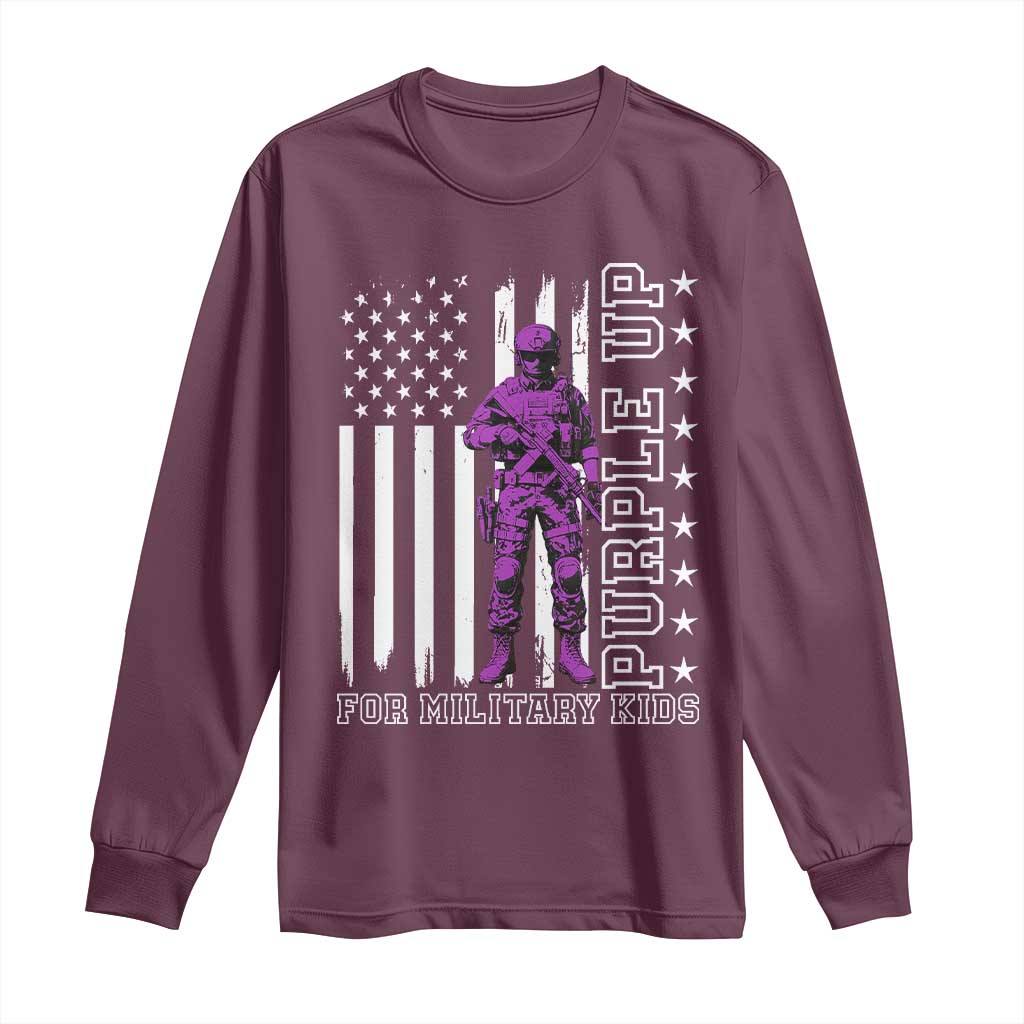 Purple Up For Military Kids Long Sleeve Shirt Military Child Month TS02 Maroon Print Your Wear