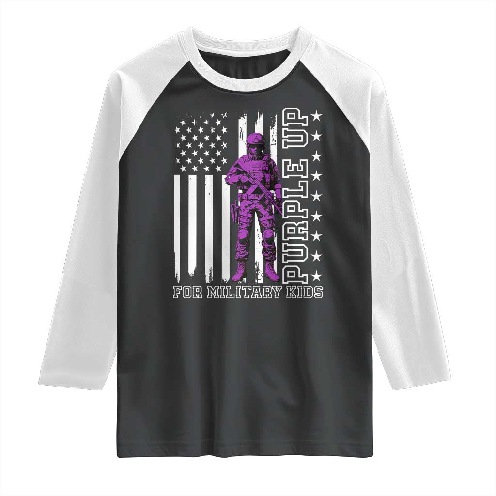 Purple Up For Military Kids Raglan Shirt Military Child Month TS02 Black White Print Your Wear