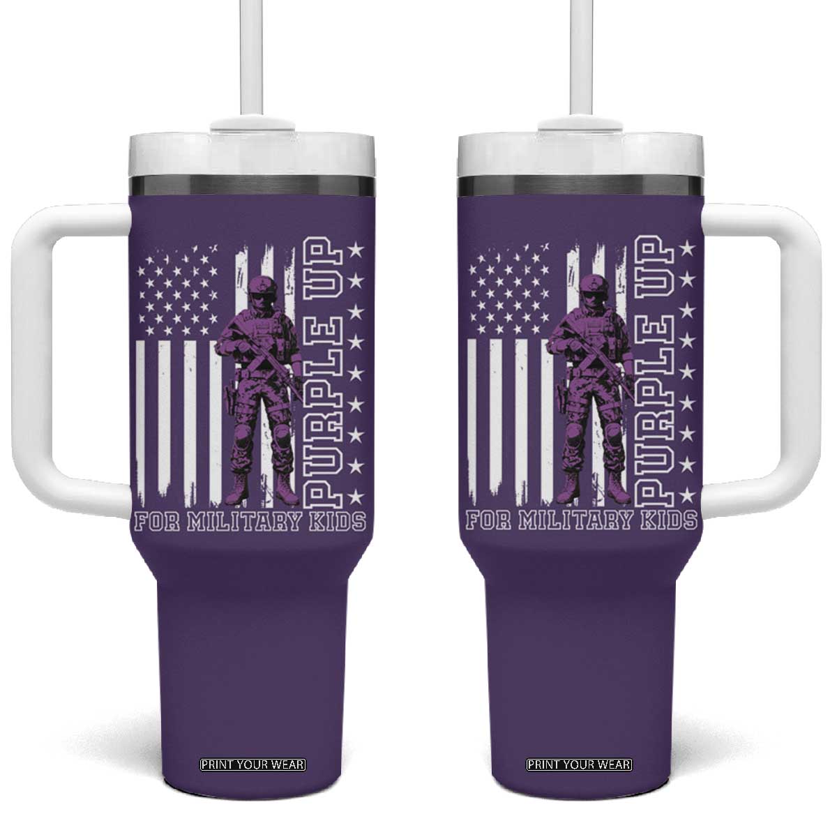 Purple Up For Military Kids Tumbler With Handle Military Child Month TS02 One Size: 40 oz Purple Print Your Wear