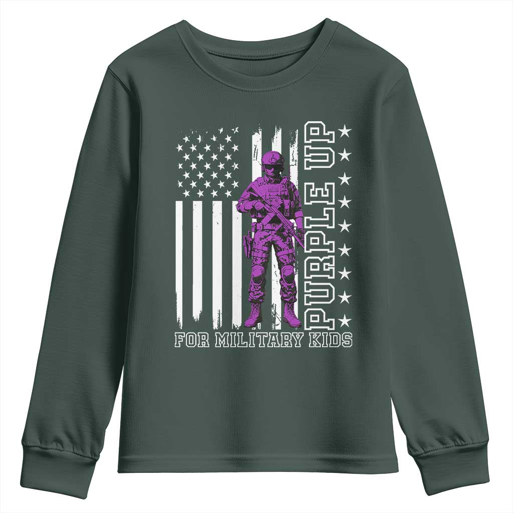 Purple Up For Military Kids Youth Sweatshirt Military Child Month TS02 Dark Forest Green Print Your Wear
