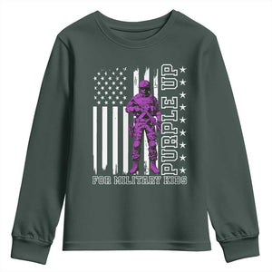 Purple Up For Military Kids Youth Sweatshirt Military Child Month TS02 Dark Forest Green Print Your Wear