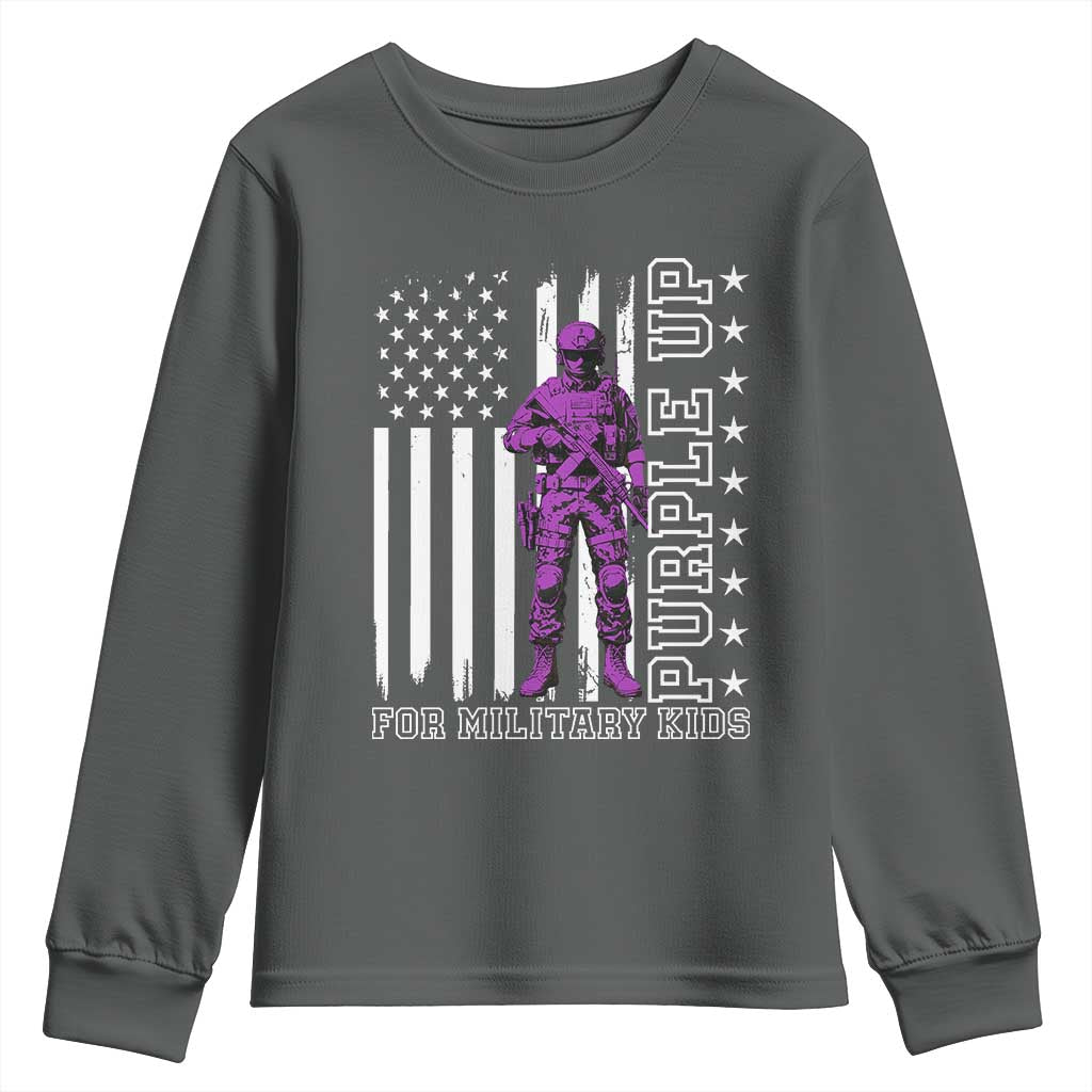 Purple Up For Military Kids Youth Sweatshirt Military Child Month TS02 Dark Heather Print Your Wear