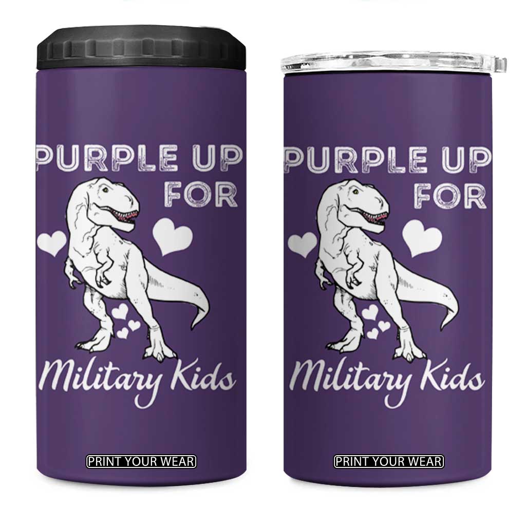 Purple Up For Military Kids 4 in 1 Can Cooler Tumbler Military Child Month Dinosaur TS02 One Size: 16 oz Purple Print Your Wear