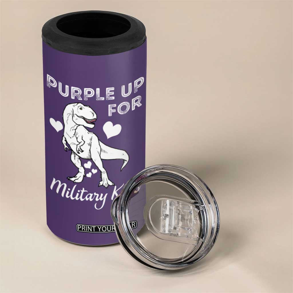 Purple Up For Military Kids 4 in 1 Can Cooler Tumbler Military Child Month Dinosaur TS02 Print Your Wear