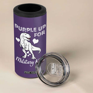 Purple Up For Military Kids 4 in 1 Can Cooler Tumbler Military Child Month Dinosaur TS02 Print Your Wear