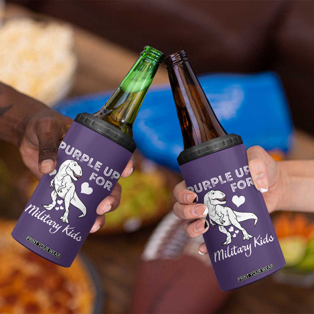 Purple Up For Military Kids 4 in 1 Can Cooler Tumbler Military Child Month Dinosaur TS02 Print Your Wear