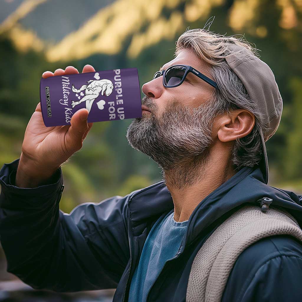 Purple Up For Military Kids 4 in 1 Can Cooler Tumbler Military Child Month Dinosaur TS02 Print Your Wear