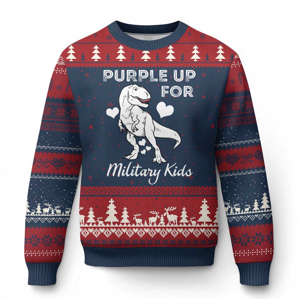 Purple Up For Military Kids Ugly Christmas Sweater Military Child Month Dinosaur TS02 Navy Red Print Your Wear