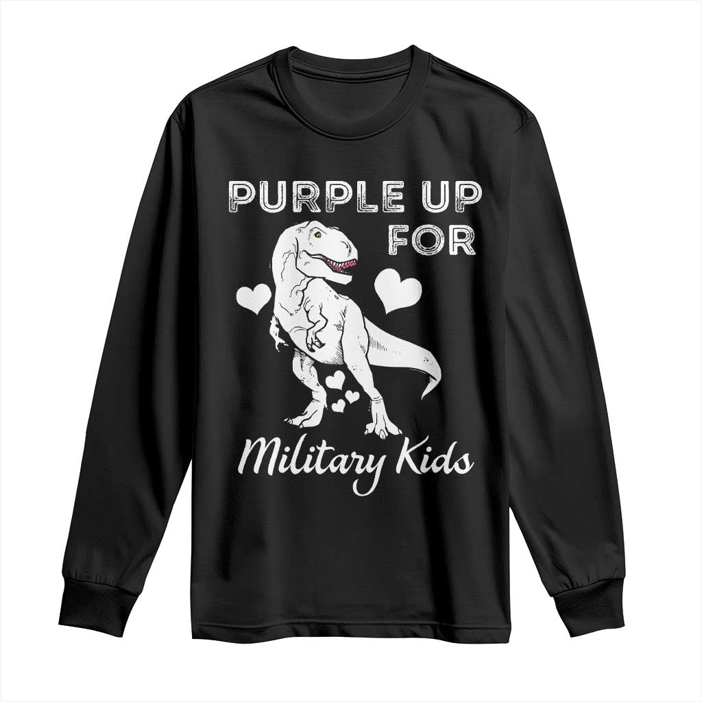 Purple Up For Military Kids Long Sleeve Shirt Military Child Month Dinosaur TS02 Black Print Your Wear
